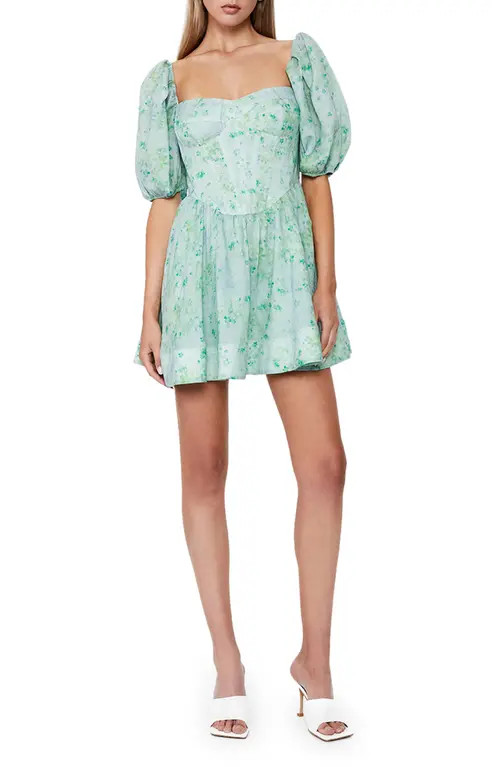 Bardot Kiah Puff Sleeve Corset Minidress in Green Floral at Nordstrom, Size 6Regular | Nordstrom