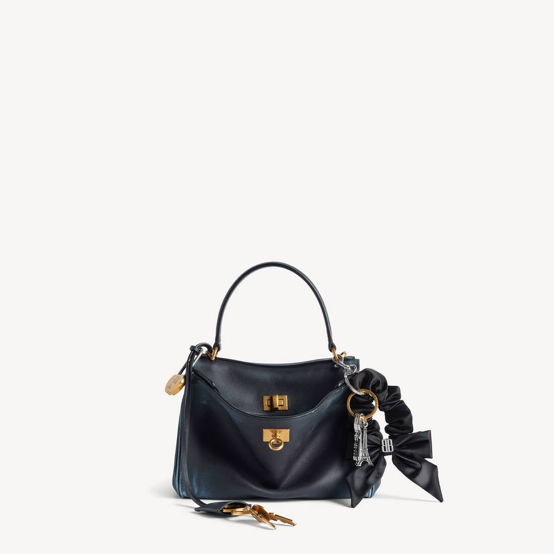 Rodeo Handbag Mini in marine blue used smooth calfskin with charms, aged-gold hardware | Balenciaga