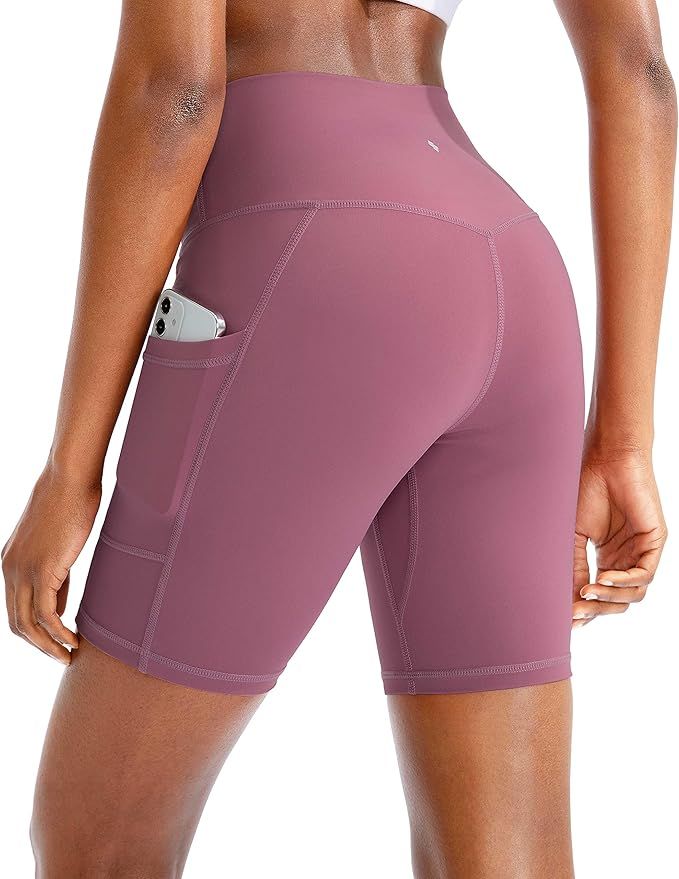 Women's High Waist Yoga Shorts with Side Pockets Tummy Control Running Gym Workout Biker Shorts f... | Amazon (US)