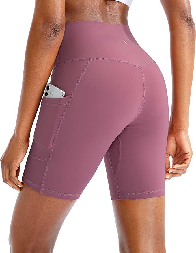 Women's High Waist Yoga Shorts with Side Pockets Tummy Control Running Gym Workout Biker Shorts f... | Amazon (US)