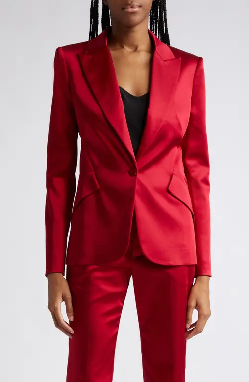 L'AGENCE Chamberlain Colorblock Satin Blazer in Dark Tango Red at Nordstrom, Size 2 | Nordstrom