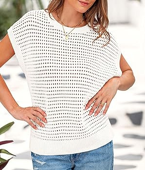 PRETTYGARDEN Womens Spring Tops 2025 Summer Shirts Crochet Cap Sleeve Sweater Pullover Cute Beach... | Amazon (US)