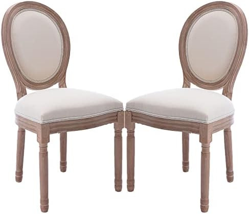 KCC French Dining Chairs Set of 2, Upholstered Vintage Farmhouse Chair with Round Backrest, Mid C... | Amazon (US)