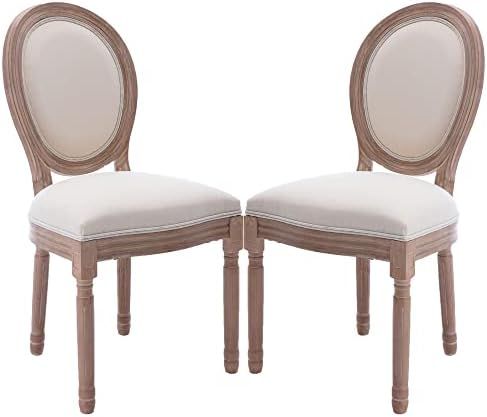 KCC French Dining Chairs Set of 2, Upholstered Vintage Farmhouse Chair with Round Backrest, Mid C... | Amazon (US)