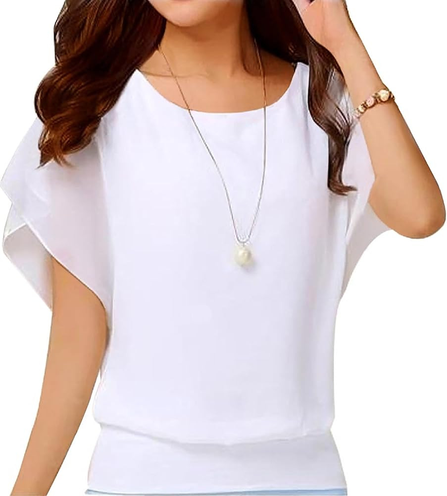 Neineiwu Women's Loose Casual Short Sleeve Chiffon Top T-Shirt Blouse | Amazon (US)