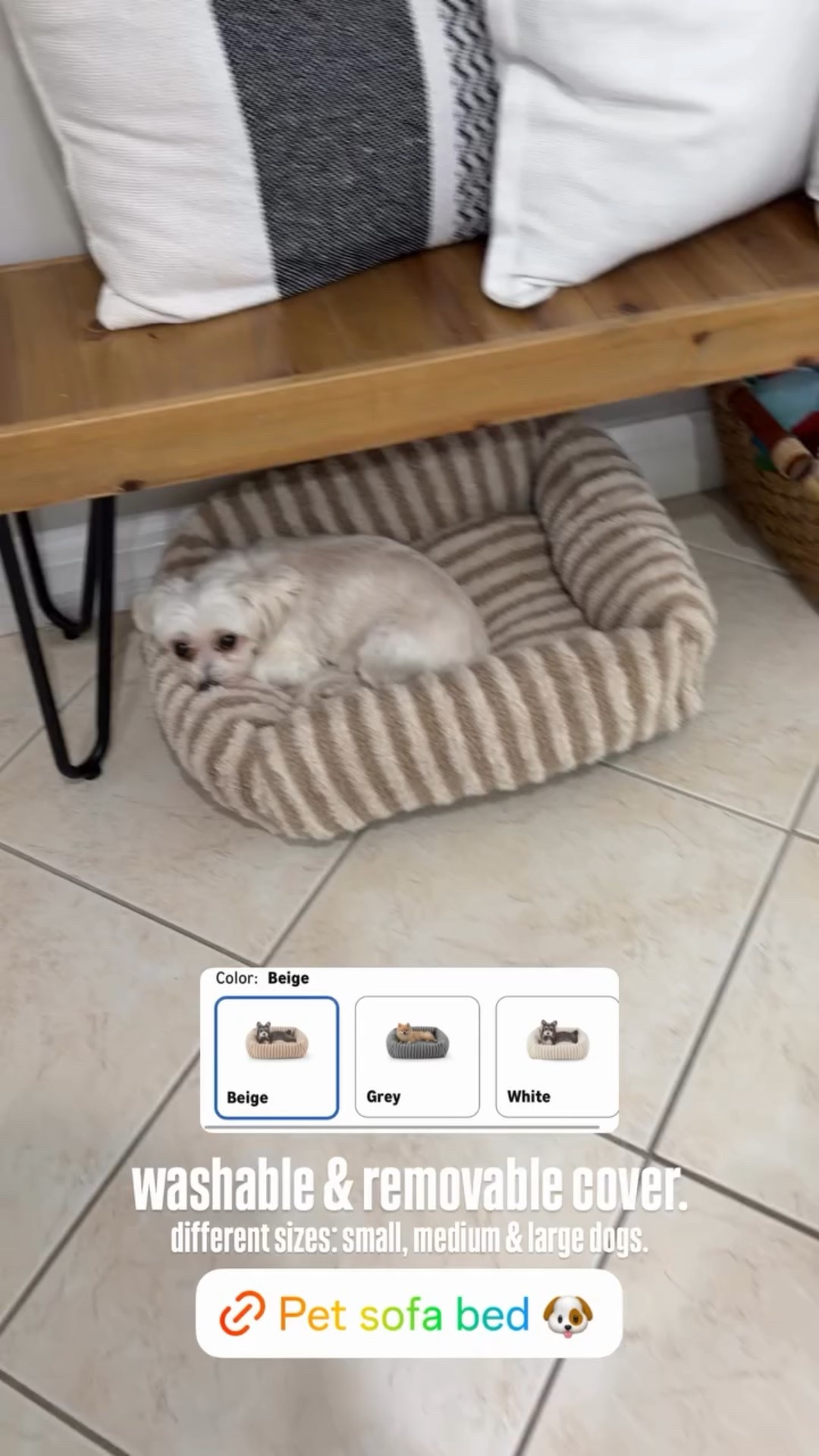 washable & removable cover. different sizes: small, medium & large dogs.