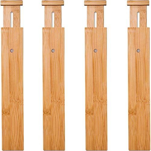 4 Pack Bamboo Drawer Dividers, Spring Loaded Adjustable Drawer Separators (2.1" High, 17.5"-21.65... | Amazon (US)