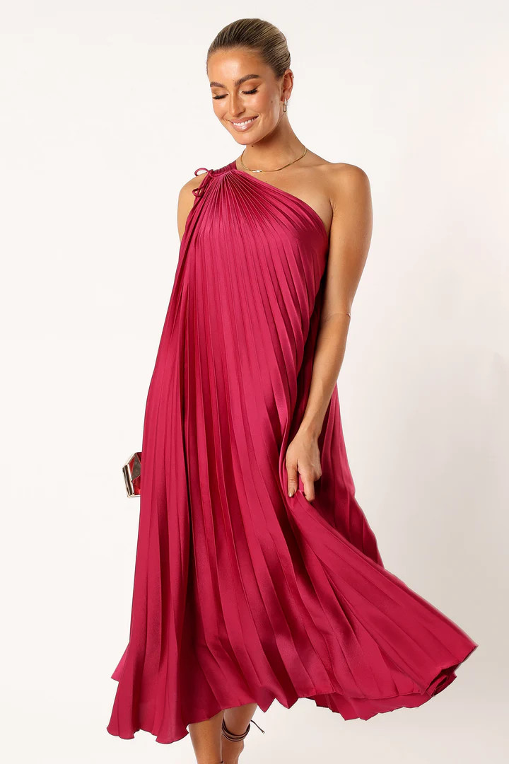 Selena One Shoulder Midi Dress - Viva Magenta | Petal & Pup (US)