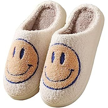 Comfy Smiley Face Cozy Plush Warm Slide on House Slipper with Memory Foam Home Slip-on Fur Slippers  | Amazon (CA)