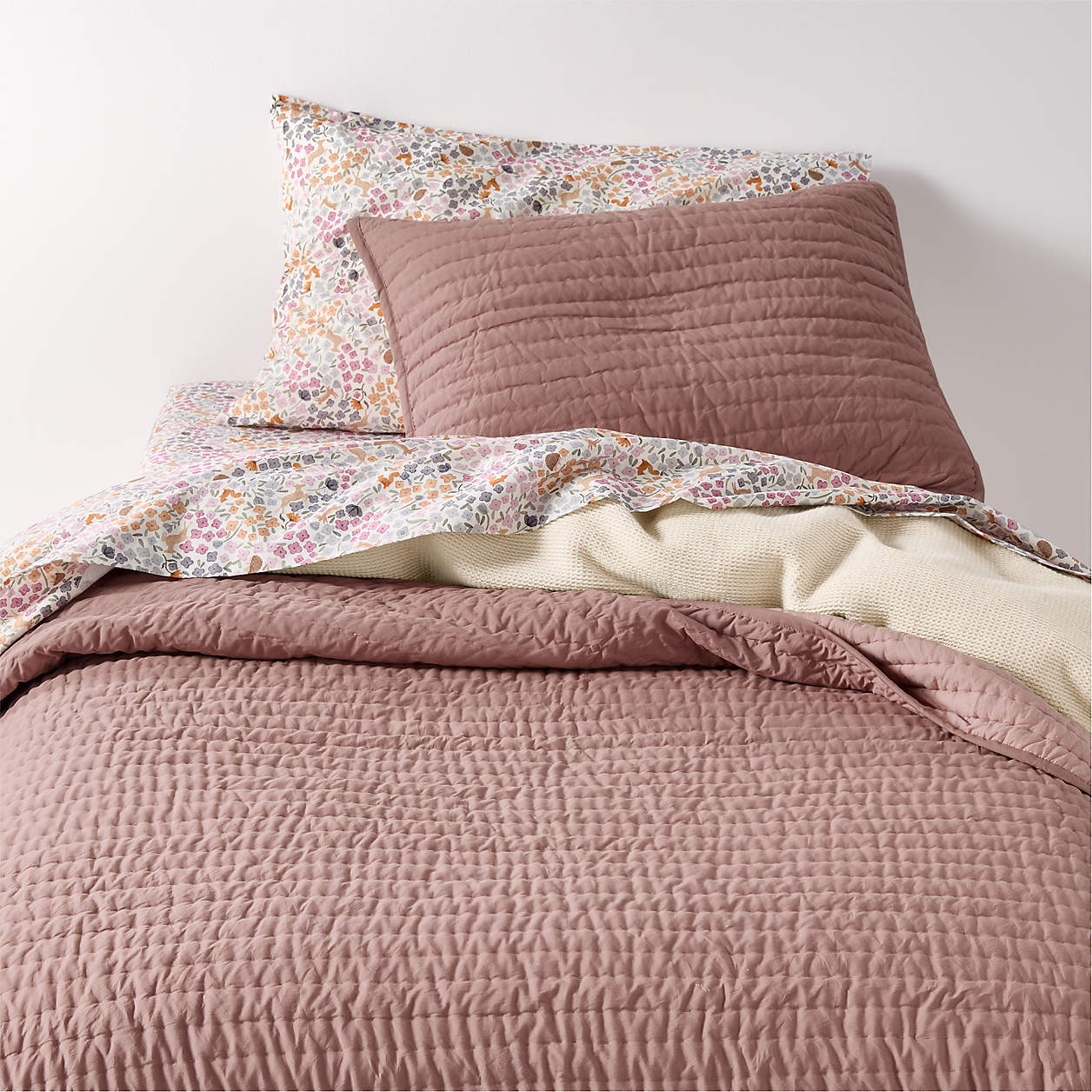 Cozy Cloud Plum Rose Washed 100% Organic Cotton Kids Twin Quilt + Reviews | Crate & Kids | Crate & Barrel