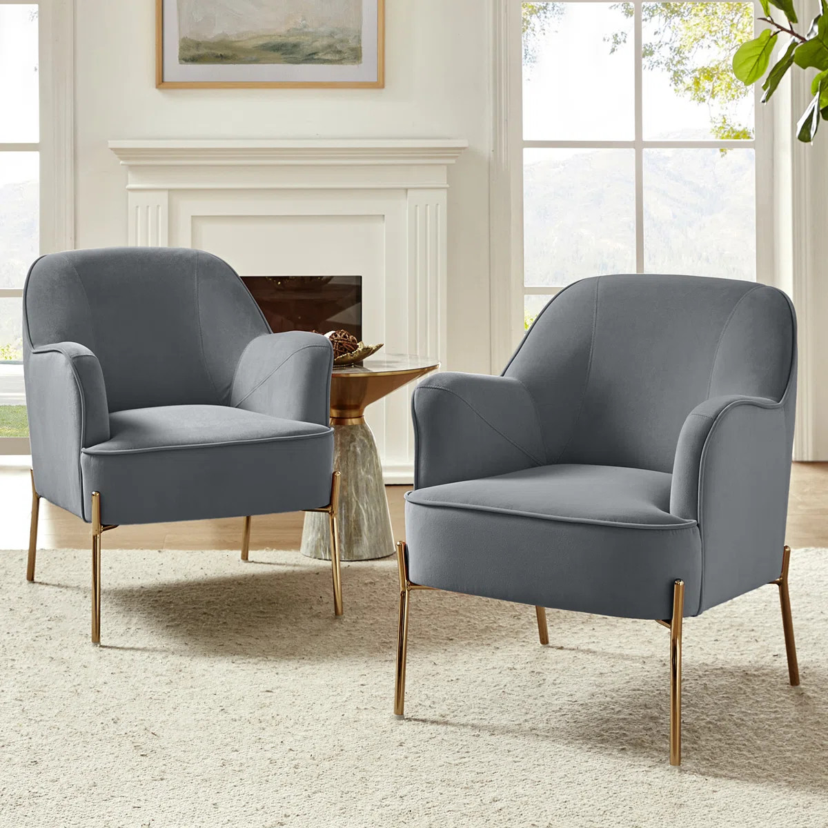 Cleo 26" Wide Contemporary Chair with Recessed Arms (Set of 2) | Wayfair North America