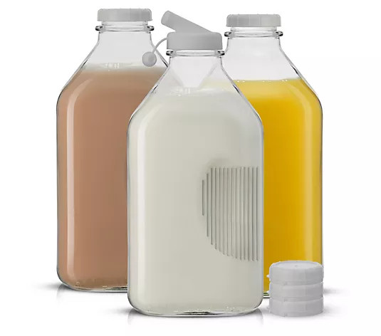 JoyJolt Glass Milk Bottle with Lid & Pourer - 64 oz - Set of - QVC.com | QVC