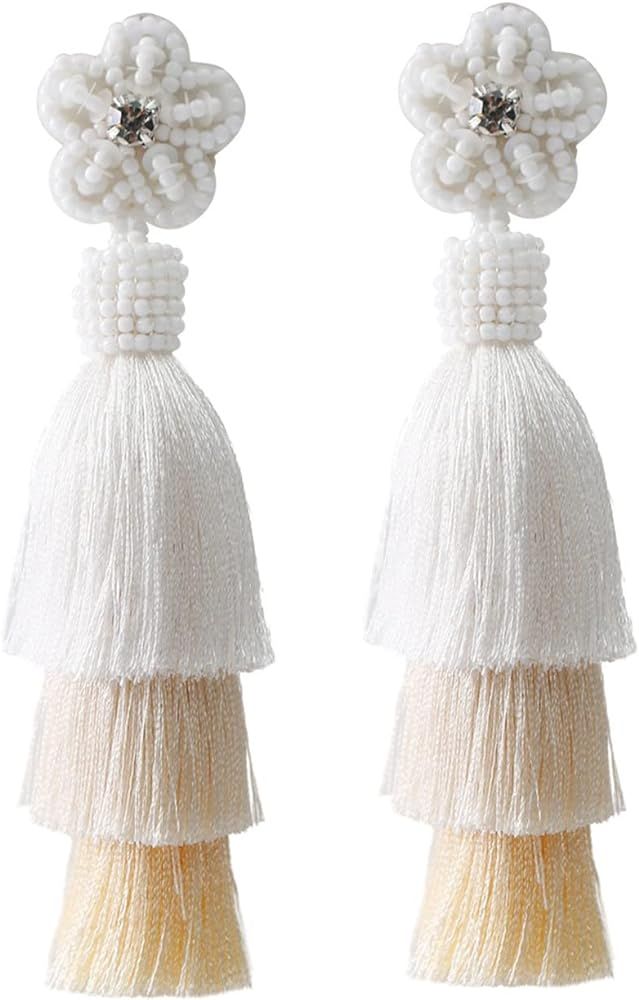 Fashion Tassel Dangle Earrings for Women Boho Holiday Festive Earrings Colorful Tiered tassel Ear... | Amazon (US)