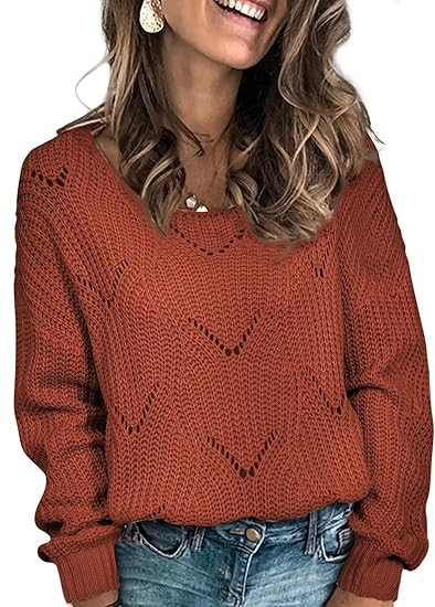 Dokotoo Womens Sweaters 2025 Crewneck Cute Elegant Soft Long Sleeve Hollow Cable Knit Pullover To... | Amazon (US)