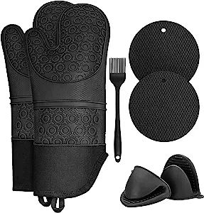 SENDAY Extra Long Oven Mitts and Pot Holders 7Pcs Sets, Heat Resistant 500℉ Non-Slip Silicone O... | Amazon (US)