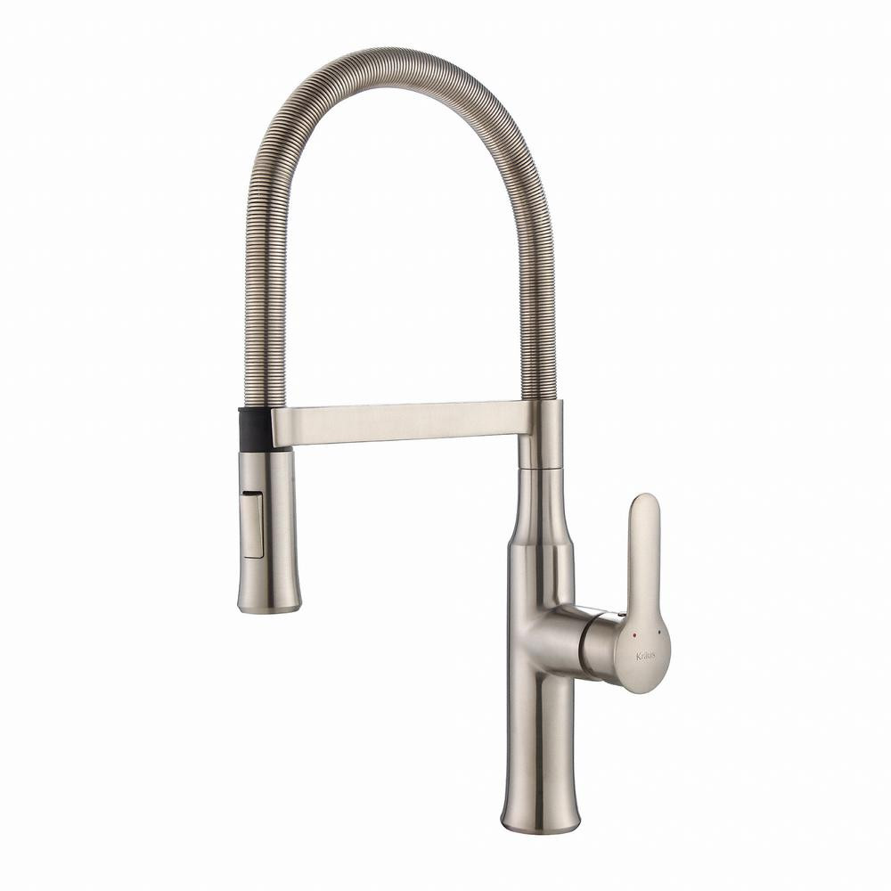 KRAUS Nola Flex Commercial Style Single-Handle Pull-Down Sprayer Kitchen Faucet in Stainless Steel w | The Home Depot