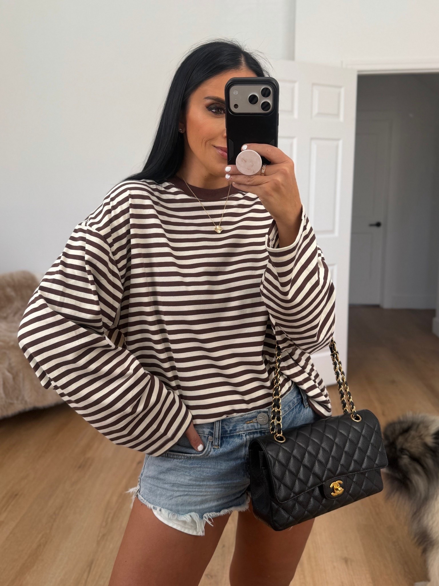 Amazon Oversized Striped Long Sleeve T Shirt wearing size medium. 
