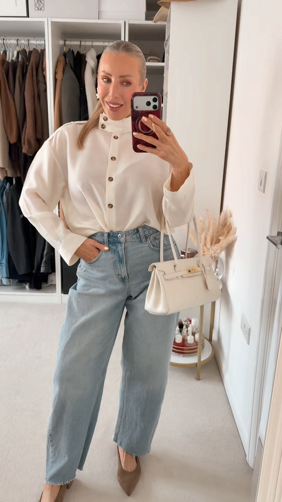 Top is from Zara and I can’t link on here. 
Jeans linked: I wear size 27 regular 
Bag is JW PEI  (gifted/ad/pr) You can get 15% off site wide with my code: BC26LEAH
Shoes and earrings linked 

#LTKspring #LTKuk #LTKjeans