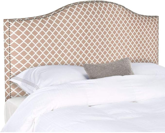 Safavieh Connie Peach Pink/ White Camelback Upholstered Headboard - Silver Nailhead (King) | Amazon (US)