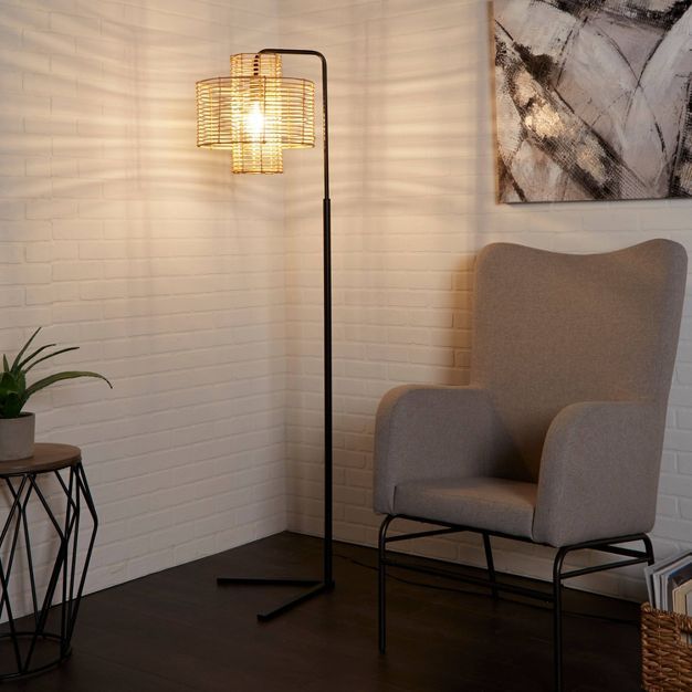 70" Cyndi Hangover Silverwood Floor Lamp (Includes LED Light Bulb) Black/Tan - Decor Therapy | Target