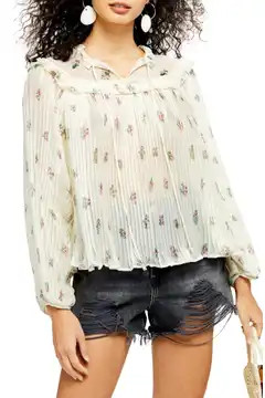 Floral Print Pleated Ruffle Blouse | Nordstrom