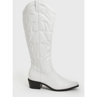 Women's White Knee High Block Heel Cowboy Boots Vegan New Look | New Look (UK)