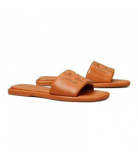 Aged Camello & Goldtone Double-T Leather Sport Slide - Women | Zulily