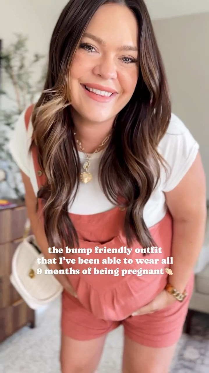 The shortalls I’ve loved in for all 9 months of the being pregnant // overalls / non maternity bump friendly look /: summer outfit inspo - wearing true size large 

#LTKBump #LTKFindsUnder50 #LTKStyleTip
