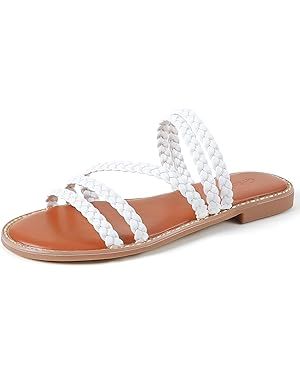 Greatonu Women’s Braided Flat Sandals Slip On Open Toe Slide Sandals For Women Backless Casual ... | Amazon (US)