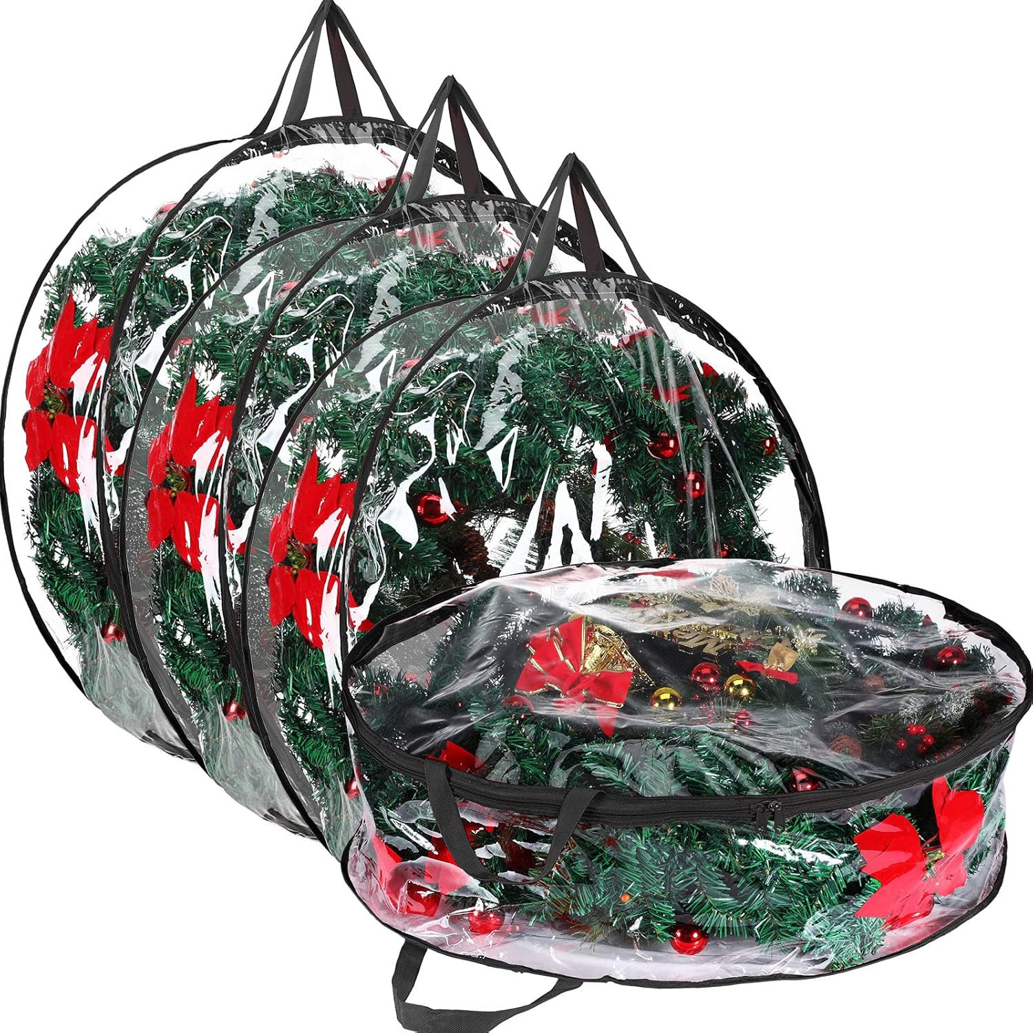 Shappy 4 Pieces Clear Christmas Wreath Storage Container 24 Inches Xmas Wreath Storage Bag Plasti... | Amazon (US)