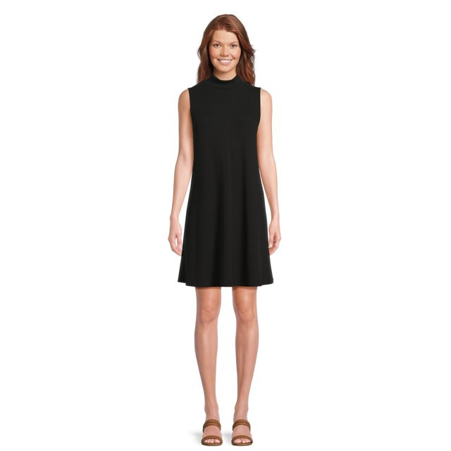 Time and Tru Women's Knit Swing Dress with Mock Neck, Sizes XS-XXXL | Walmart (US)