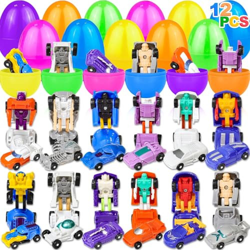 AMENON 12 Pack Easter Eggs with Transform Car Toys For Boys, Easter Basket Essential Basket Stuffers Transform Vehicle Robot For Kids Easter Egg Hunts Easter Basket Stuffers Fillers and Party Favors | Amazon (US)