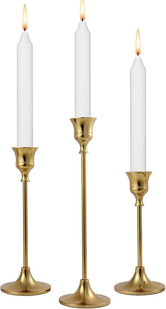 Vidisan Gold Candlestick Holders Taper Centerpiece, Set of 3 Gold Taper Candle Holders Set, for V... | Amazon (US)
