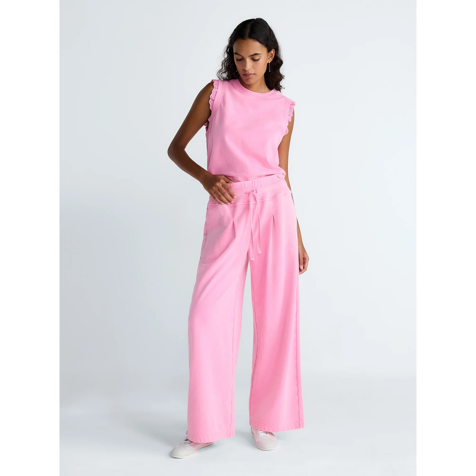 Scoop Women's Pleated Wide-Leg Sweatpants, 29'' Inseam, Sizes XS-XXL | Walmart (US)