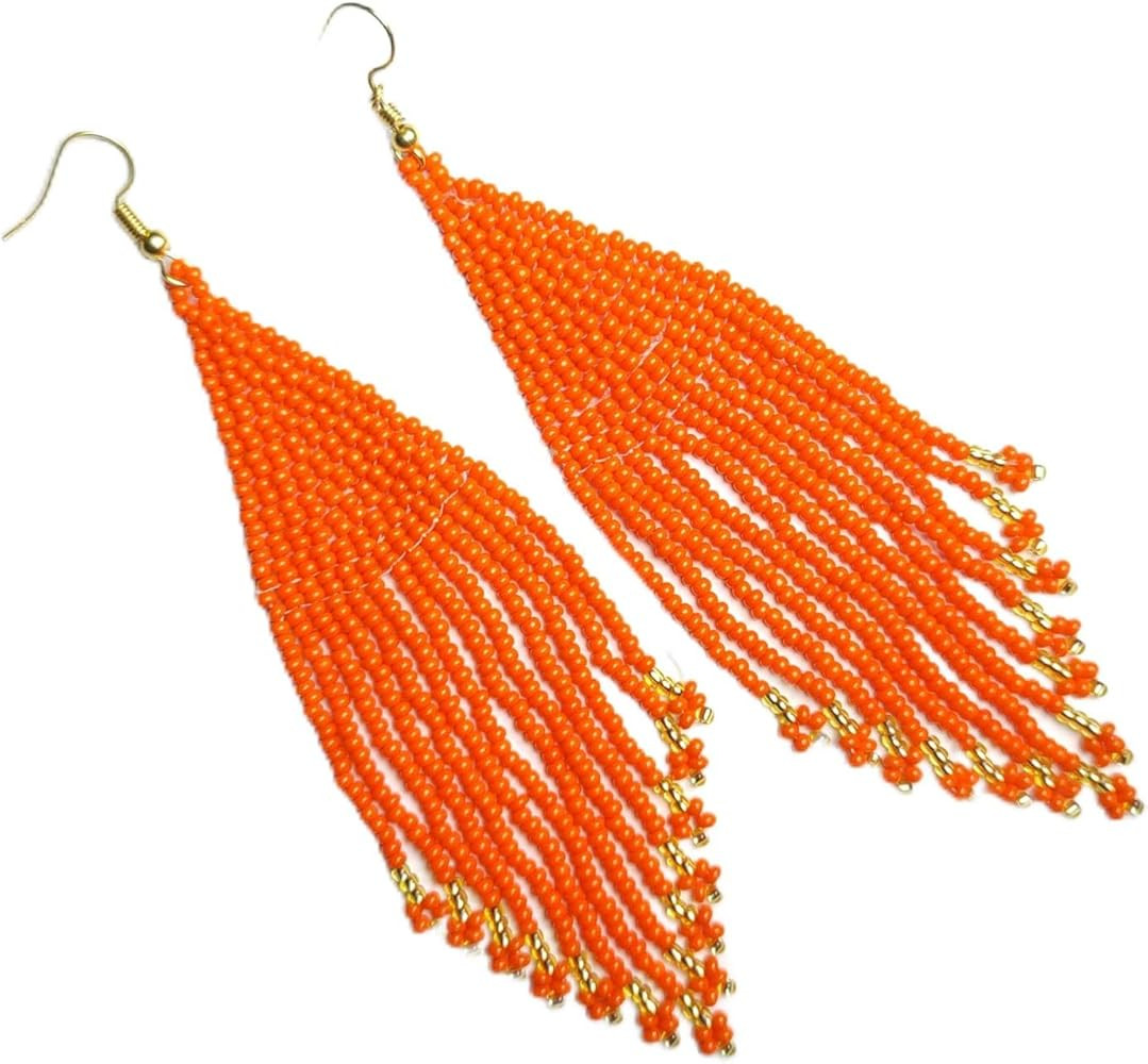 Long Beaded Tassel Earrings - Bohemia Colorful Bead Handmade Beaded Tassel Earrings，Gifts and C... | Amazon (US)