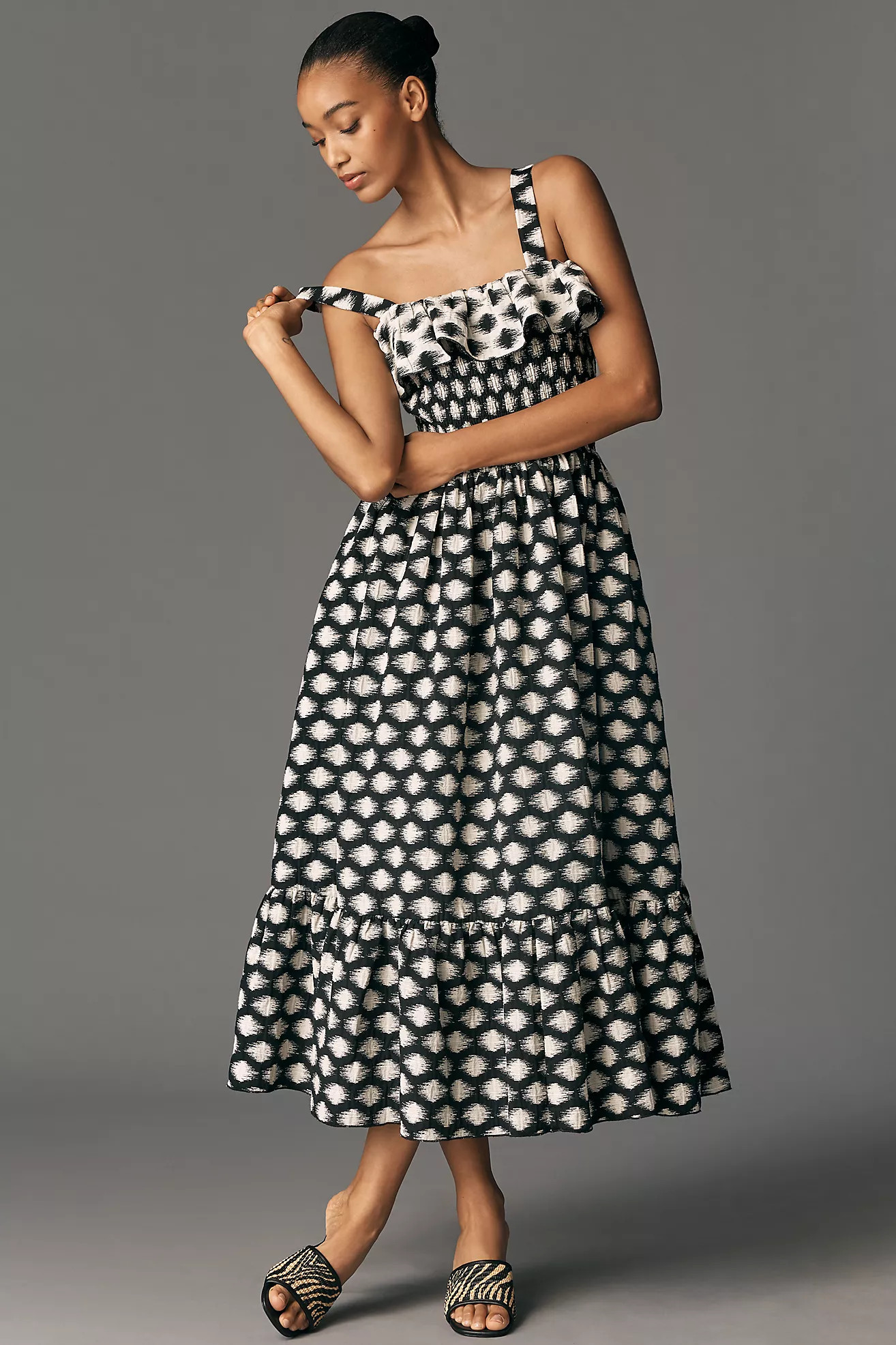 Maude Club Melody Ruffled A-Line Midi Dress | Anthropologie (US)