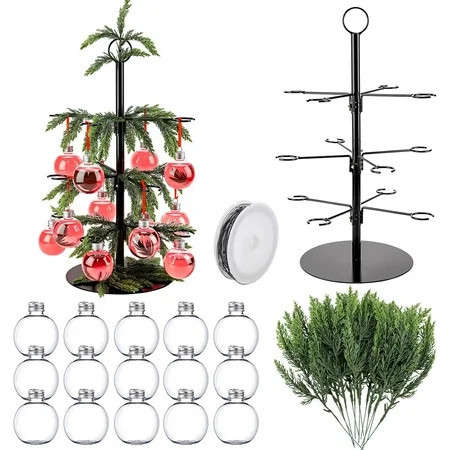 Fuliko 37 Piece Christmas Cocktail Tree Stand for Beverage Tower Holder with Plastic Drink Balls and Cypress Decorations, 3 Tier 12 Stands Drink | Walmart (US)
