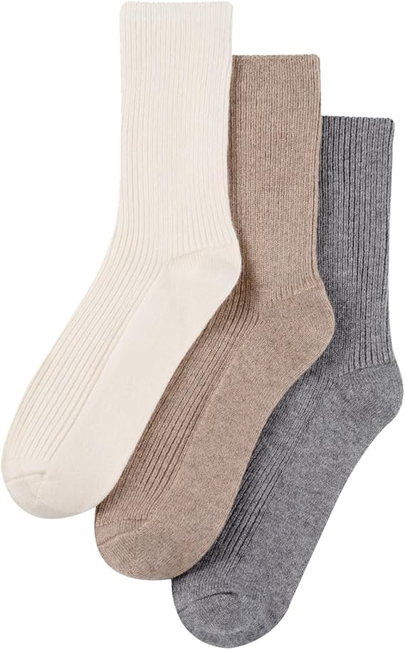MELUSA Wool Cashmere Socks for Women, 3 Pairs Super Soft Warm Cozy Winter Gift Crew Socks | Amazon (US)