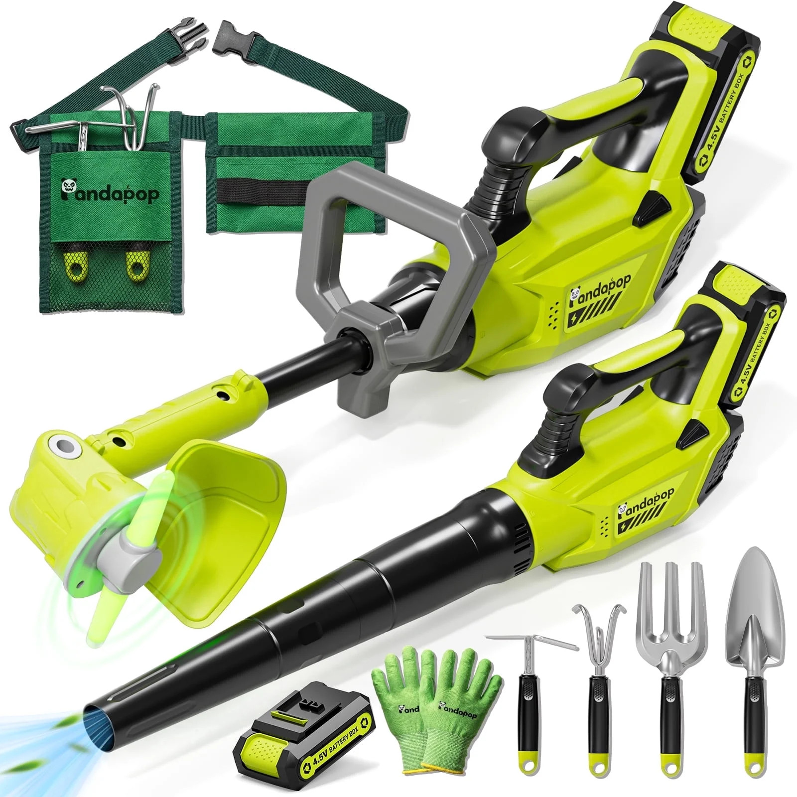 Pandapop Kids Tool Set, 2 in 1 Kid Lawn Mower & Leaf Blower with Sound & Lights, Outdoor Toys for... | Walmart (US)