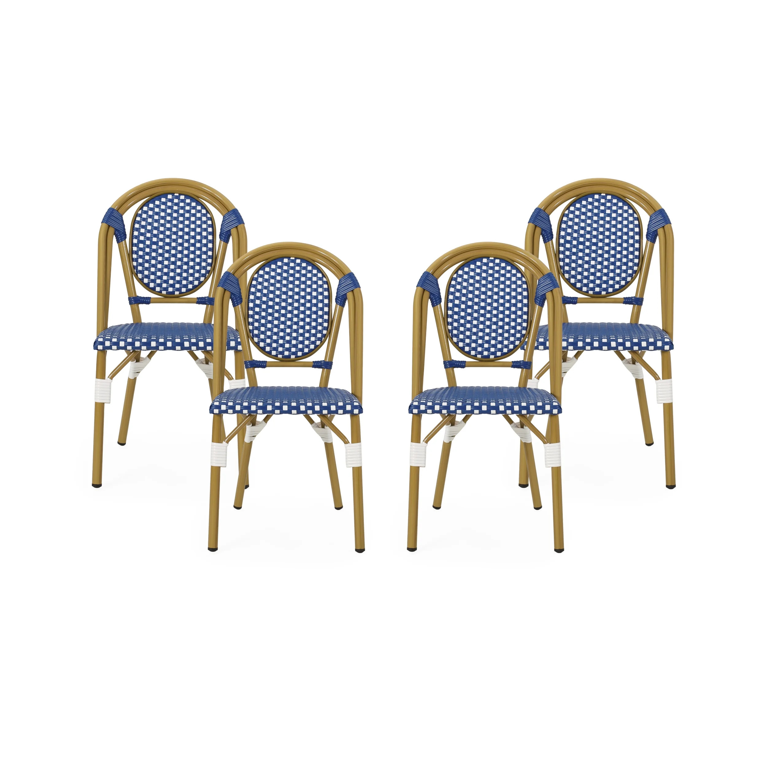Drew Outdoor French Bistro Chairs, Set of 4, Blue, White, Bamboo Finish | Walmart (US)