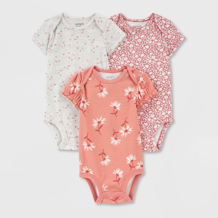 Carter's Just One You® Baby Girls' 3pk Floral Bodysuit - Orange/Pink | Target