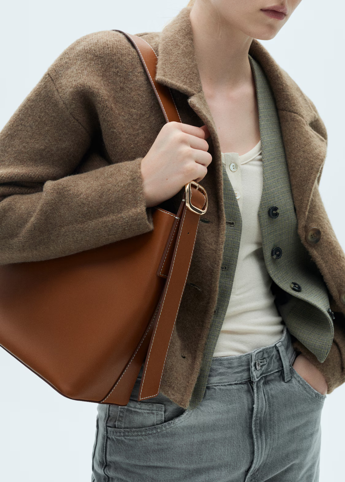 Leather shopper bag - Women | MANGO United Kingdom | MANGO (UK)