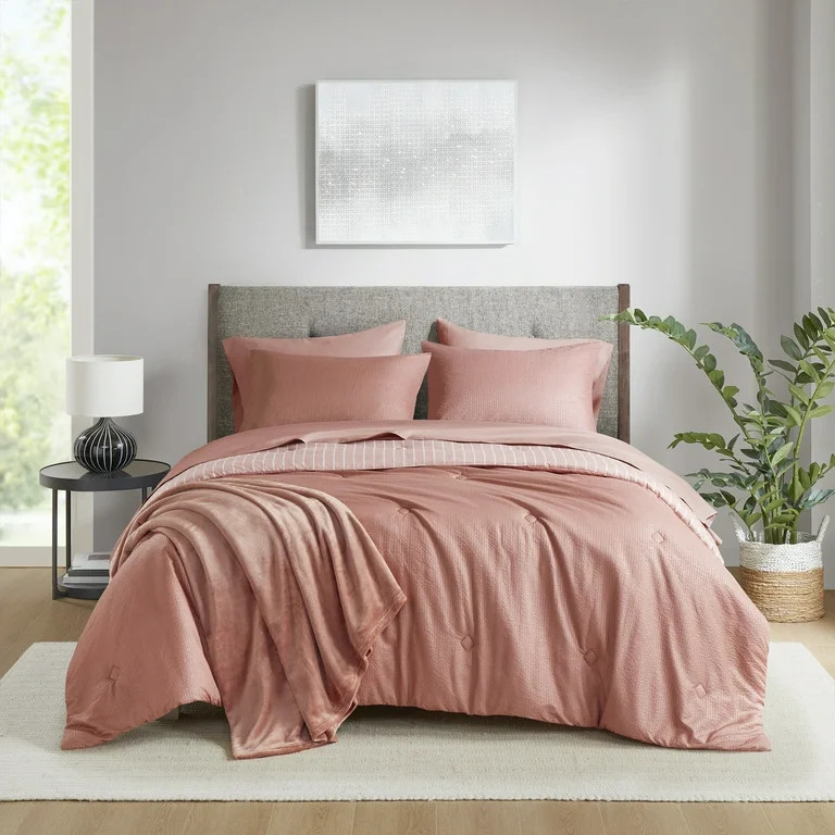 Mainstays 8-Piece Bed in a Bag Comforter Set with Sheets and Blanket, Red Canyon, Queen | Walmart (US)