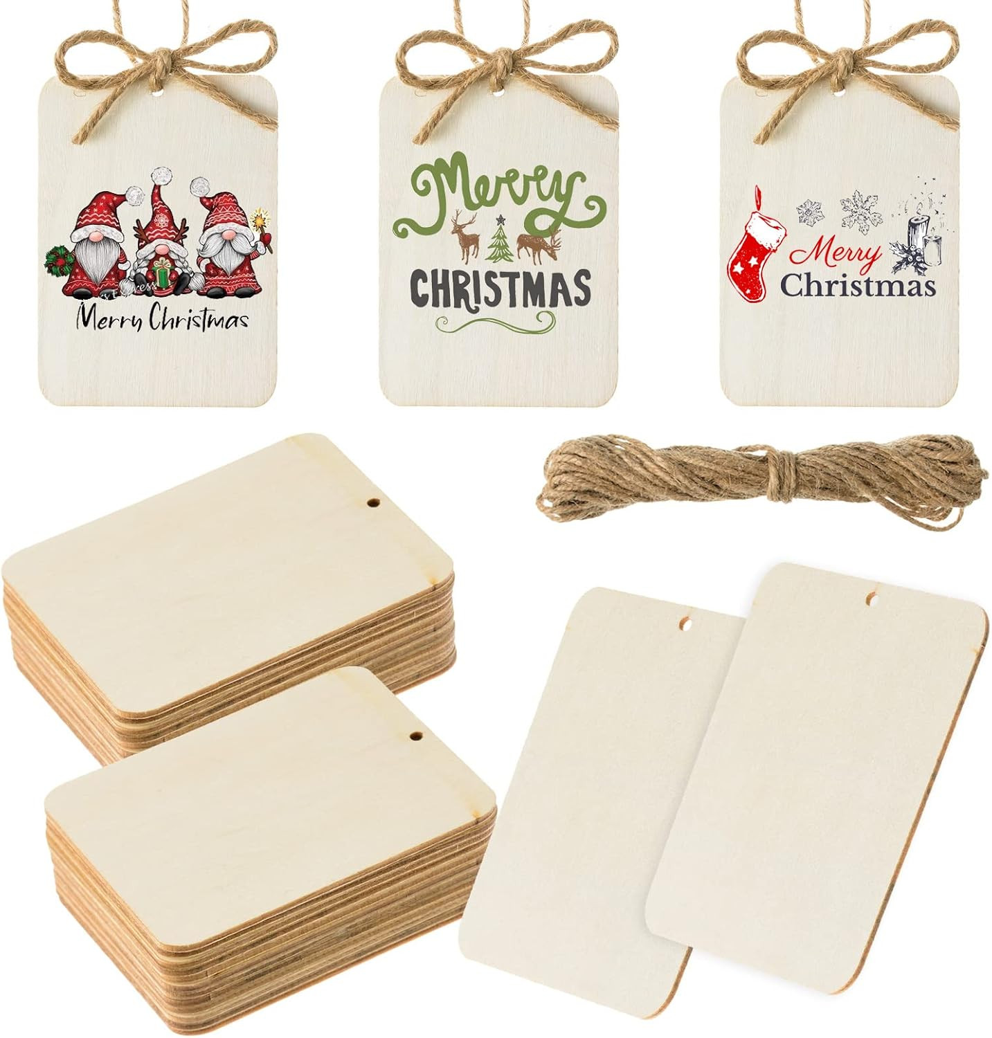 60 Pcs Wooden Tags 2.5 x 3.5 Inch Unfinished Wood Pieces Rectangle Square Wooden Cutouts with Hol... | Amazon (US)