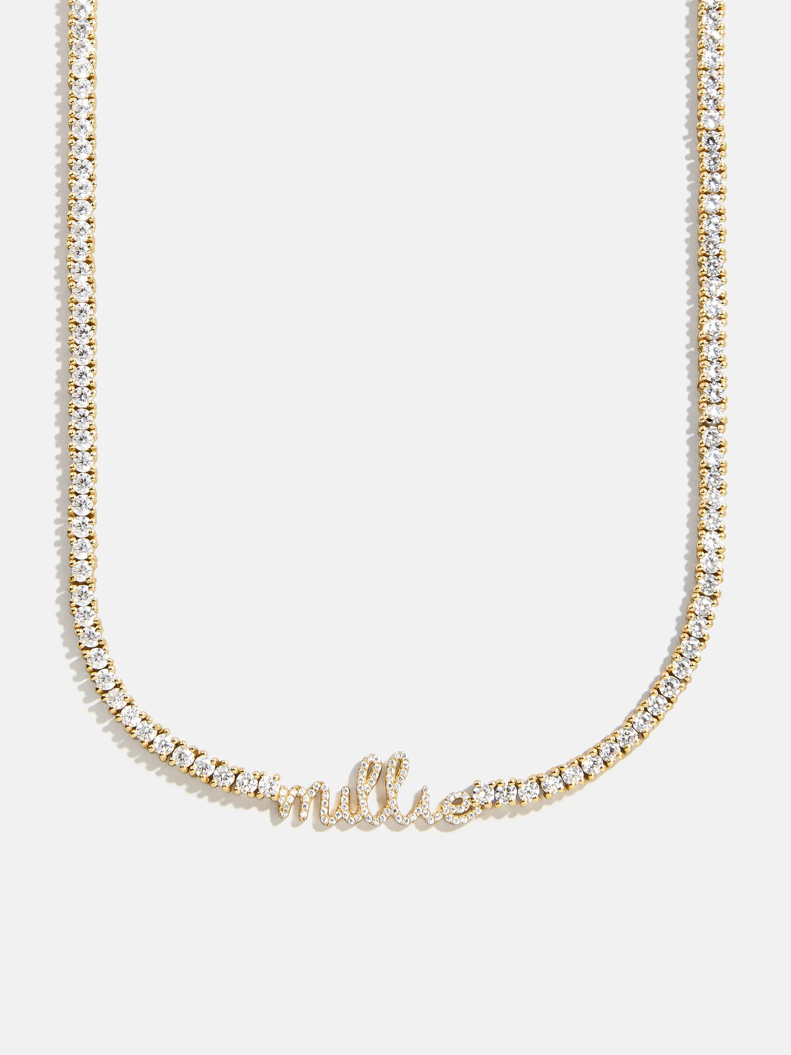 Billie 18K Gold Tennis Custom Nameplate Necklace - Mini Script | BaubleBar