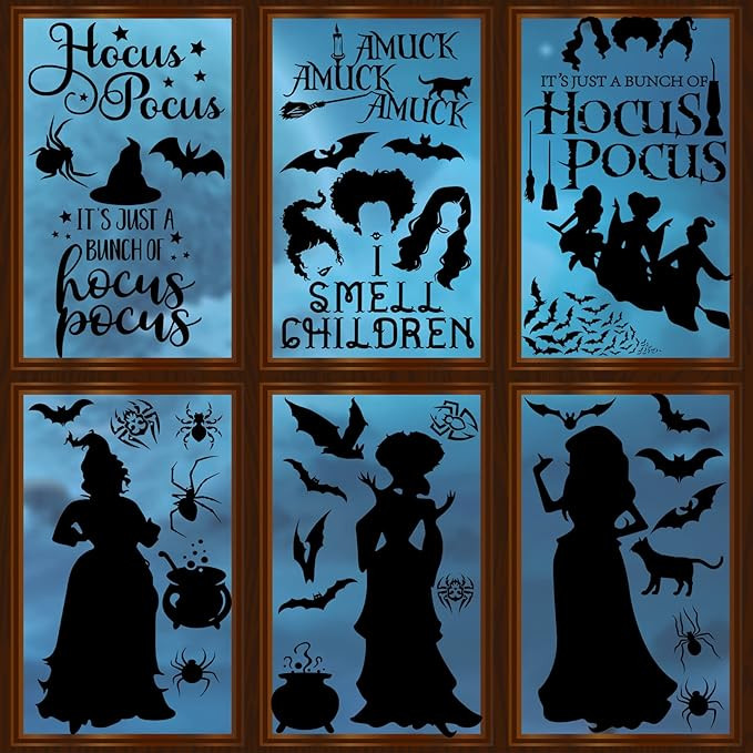 Hocus Pocus Halloween Window Clings Witch Sisters Bat Spider Halloween Window Silhouette Hocus Po... | Amazon (US)
