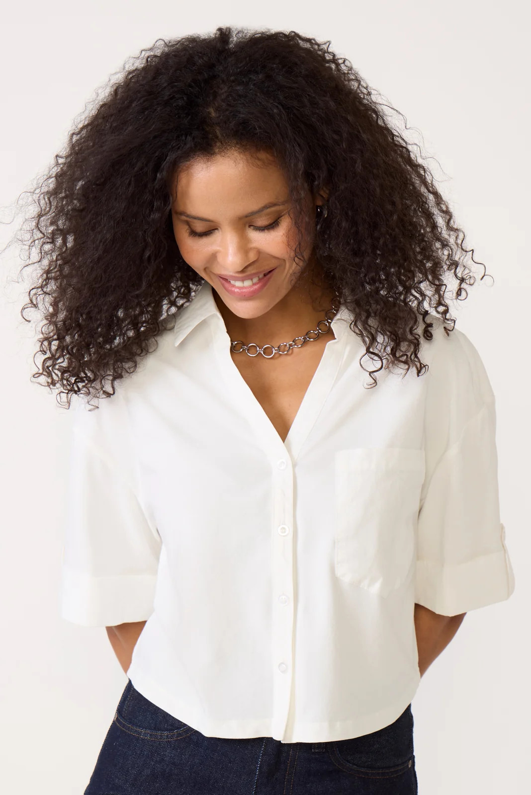 EVEREVE Women's Nelson Cropped Shirt, Size XL, White | Evereve