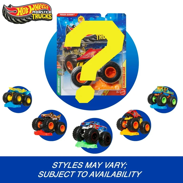 Hot Wheels Monster Trucks, 1:64 Scale Toy Truck & 1 Crushable Car (Styles & Colors May Vary, Item... | Walmart (US)