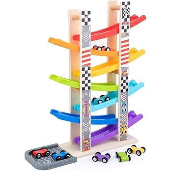 WOOD CITY Toddler Toys for 1 2 3 Years Old, Wooden Car Ramp Racer Toy Vehicle Set with 7 Mini Car... | Amazon (US)