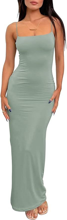 LILLUSORY Womens Summer Casual Slip Dresses Spaghetti Strap Bodycon Maxi Dress | Amazon (US)